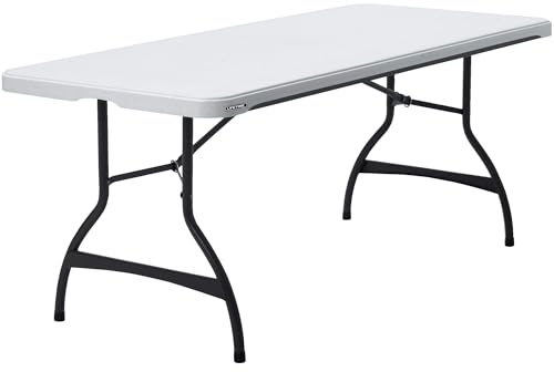 Lifetime 92118 - Mesa plegable rectangular ultrarresistente blanco granito, Mesa exterior e interior para jardín, terraza, eventos y catering, Medidas 182x76cm, altura 73,5cm, Mesas plegables grandes