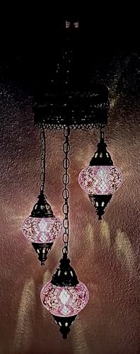 Samarkand - Lights Handgefertigte Orientalische Mosaiklampe Mosaik Glas Hänge Lampe Innenleuchte Pendelleuchte Deckenleuchte Aussenleuchte Handarbeit Hängeleuchte Hängelampe 3 Lichter/LILA