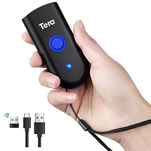 Tera Wireless Barcode Scanner 1D Laser Mini Pocket Waterproof Scanner 3in1 Compatible with Bluetooth USB Wired Portable Bar Code Reader for Supermarket Logistics Work with iOS Windows Android 1100L