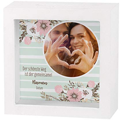 Herz & Heim® Geldgeschenk zur Hochzeit als Bedruckte Bilderrahmen Spardose mit Foto