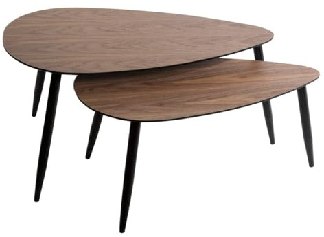 Atmosphera - Lot de 2 Tables Basses Gigognes Mileo - Effet Noyer, L 98 cm - Design Contemporain, Pieds en Bois - pour Salon, Bureau, Séjour