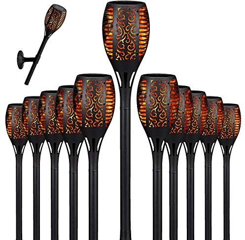 Lot de 12 torches solaires LED - Environ 58 cm - Support mural