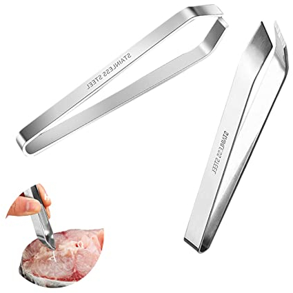 2 Stück Fischgrätenpinzette,Edelstahl Grätenzange,Fisch Pinzette,Fischgrätenzange für Ente Huhn Schwein Haar,Küchenpinzette