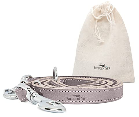 FREUDENTIER Hundeleine aus zertifiziertem Leder 2m, 3-Fach verstellbare Führleine, Handmade in EU, hochwertig und stilvoll, Amstelpark Kollektion (Graubraun, 20mm breit) | Gewachste Lederleine für kleine, mittelgroße & große Hunde - Aus LWG Gold zertifizierten Gerbereien - Handmade in EU