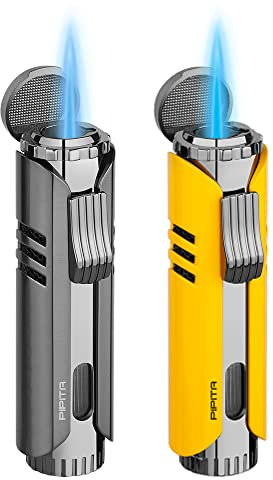 PIPITA 2-Pack Torcia Accendino Antivento Gas Butano Accendino Jet Singola Fiamma Metallo Accendino, Fiamma Regolabile E Accendino (Butano Non Incluso) (Black+yellow)