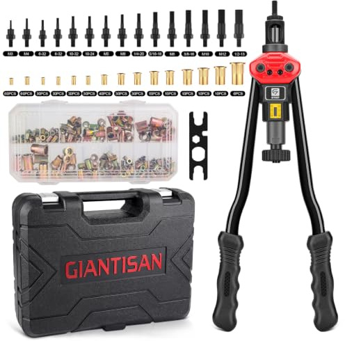 Rivet Nut Tool, GIANTISAN 16-inch Rivnut Tool Kit with 15 SAE & Metric Mandrels, 236pcs Rivnut Assortment Kit and Carrying Case, Designed for Labour Saving, Ideal for Automotive, Home and DIY Projects