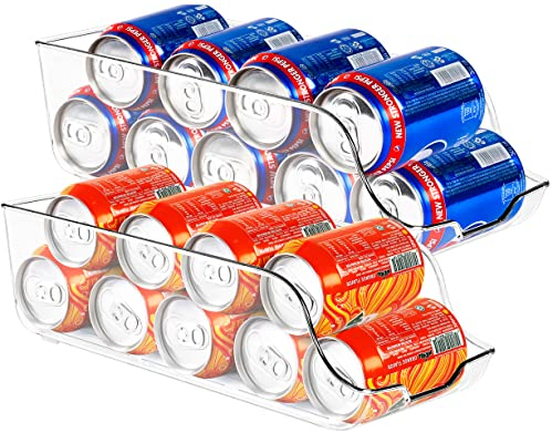 KICHLY Organizador Nevera latas (Pack de 2) - Apilable y Ahorra Espacio - Dispensador de Latas de Refresco para Despensa, Nevera, Congelador & Lavadero (Claro)