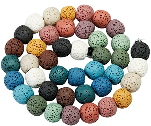KYEYGWO Runde Vulkan Lavastein Perlen Schmuck DIY Armbänder, 8mm Bunt | Halbedelstein Lose-Perlen Strang zum Auffädeln für die Schmuckherstellung Accessoires Kette Aromatherapie Parfüm-Diffusor