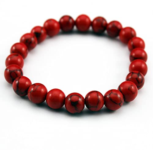 Bracelet Perlé 8mm Pierre Naturelle Lave Oeil De Tigre Noir Onyx Mat Perles Bracelet Extensible Charme Yoga Pour Femmes Hommes Bijoux,Rouge