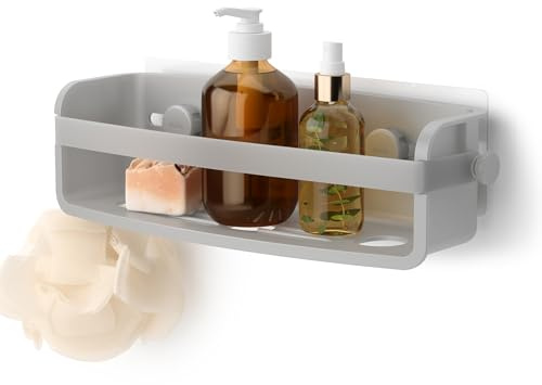 Umbra Flex Duschablage zum Kleben, Rostfreies Duschregal für Shampoo, Conditioner, Duschgel, Seife, Luffaschwamm, ohne Bohren, Rostfrei, Grau