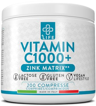 Vitamin C 1000 mg mit Zink 10 mg – 200 Tabletten PiùLife – hochdosiert aus Ascorbinsäure – Vitamin C und Zink Nahrungsergänzung für Immunsystem und Energie