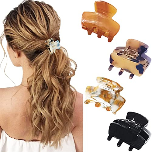 Kleine Haarspangen,Mini Haarkrallen für Frauen und Mädchen,4 Stück Rutschfeste Haarkrallen Kieferklemme Stilvolle Haarspangen aus Schildpatt für Dünnes Dickes Haar