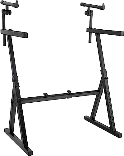 Classic Cantabile KSD-400Pro MK II Keyboardständer Plus Set - Verstellbarer Keyboardständer mit 2 Ebenen - Belastbar bis 100 kg (30 kg oben / 70 kg unten) - Breite und Höhen verstellbar - Schwarz