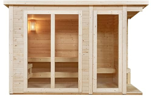 Artsauna Outdoor Sauna Varberg 320 x 180 cm mit 8 kW Ofen & Zubehör - Fichtenholz Gartensauna für 4 Personen - komplett Set Outdoorsauna für Garten