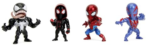Jada Toys - Juego de 4 Figuras de Marvel (4 Piezas) de Metal Wave 1 Cultura Pop Figuras coleccionables Spider-Man Classic, Venom, Miles Morales Unmasked, Spider-Man 2099, 4 Unidades/Set, 6 cm