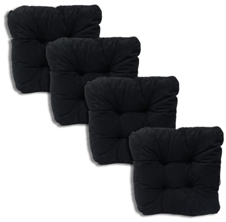 Natalia Spzoo Set von Stuhlkissen Sitzkissen Softkissen – 38 x 38 x 8 cm, Schaumflockenfüllung, Mikrofaser Bezug, Bequem für Stühle und Bänke (0001-Schwarz, 4)