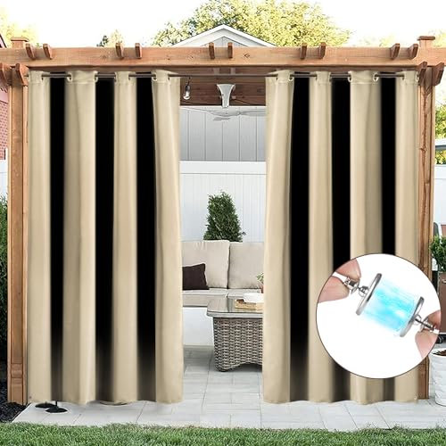 NACATIN 2-Panel Weatherproof Outdoor Curtains - Magnetic Enclosure, UV Blocking & Thermal Insulated for Patio, Pergola, Balcony - Blackout Design (52 x 84, Beige, 2 Pack)