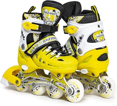 Scale Sports – Pattini in Linea Regolabili con Ruote Luminose per Bambini e Adulti – Pattini a Rotelle per Bambini (Giallo) – Taglia L (UK 5–7 / EU 38–41)