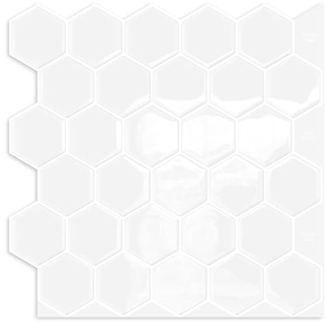 10 Pezzi Paraschizzi Esagonali,A Nido d'ape Piastrelle Autoadesive da Parete,Piastrelle Peel and Stick Per Cucina,Bagno,Camino(Bianco,30,5 x 30,5 cm)