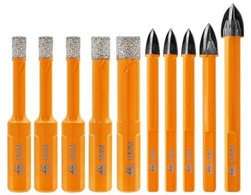 EXFEIN 10 pezzi Punte diamantate per piastrelle e punte in metallo duro da 6/6/8/10 mm per la foratura di ceramica, porcellana, marmo, granito e muratura