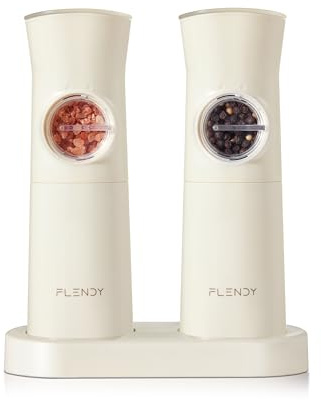 Flendy Gravity Electric Salt and Pepper Grinder Set Rechargeable, Automatic Salt and Pepper Grinder Set with USB C Charging Base, Gravity Salt and Pepper Shakers Set Electric