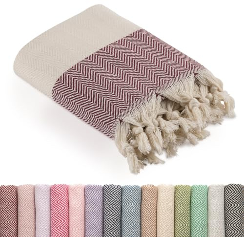 LUCIDUS - Telo mare, 100 x 180 cm, telo da hammam, sauna, picnic, spiaggia, asciugamano da spiaggia in 100% cotone, da donna e da uomo, extra leggero, rosso (Burgundy)