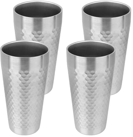 Adorila 4-pack rostfritt stål isolerad kopp dubbelvägg, 635 ml metall stapelbara vattenbehållare, återanvändbara dricksglas för hemmakontor fest utomhus (silver)