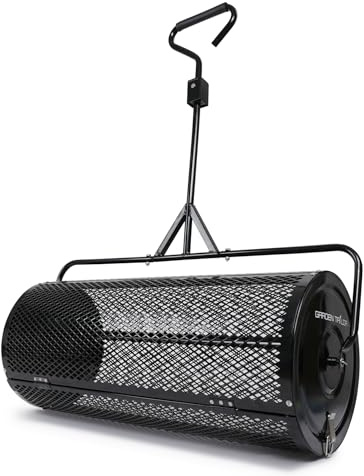 Compost Spreader 36 Inch Towable Peat Moss Spreader with Installation Support Accessories, Metal Mesh Roller Lawn Spreader for Top Soil, Manure, Mulch, Top Dressing - Garden spreaders for lawns