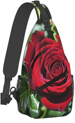 QVUEagriSJ Schultertasche für Herren und Damen, Crossbody-Rucksack, Blumenstrauß, Crossbody-Tasche, Brusttasche für Reisen, Sport, Schöne rote Rose, Einheitsgröße, Sling-Rucksäcke