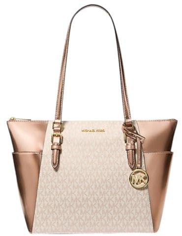 Michael Kors Charlotte - Borsa grande con zip, Oro rosato, Large
