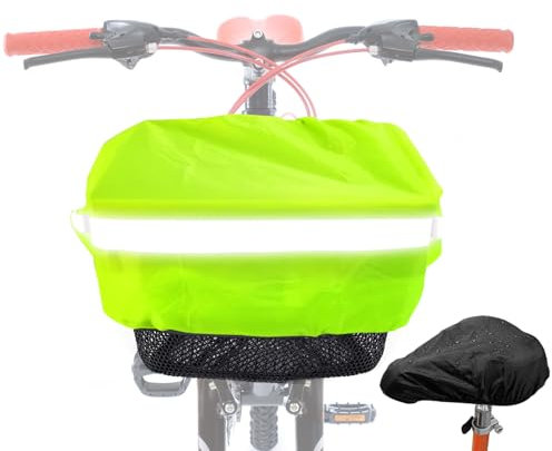 Cosysparks Bicycle Basket Cover, 2 Pack Reflective Waterproof Rain Cover, Dustproof, Snowproof, Elastic Band, Black/Fluorescent Green