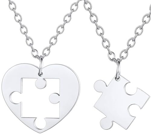 ZEPIQOR 2 Stück BFF Halsketten, Halskette Damen Freundschaftskette, Bff Ketten für 2 Mädchen, Herzförmiges Puzzle Kette Herz Anhänger, Freundschaftskette Geschenk