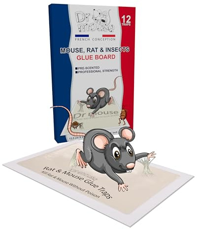 Dr Mouse - Piège à Colle pour Souris et Insectes - Paquet de 12 pièges pour Souris - Panneau de Colle - Plateau adhésif pour Attraper Les Insectes, Rats et rongeurs