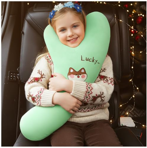 OHAANYY Coussin De Voyage Enfant, Oreiller De Voyage, Coussin Nuque pour Adultes, Oreiller Sommeil Enfants Voiture, Forme De Y Flanelle Vert