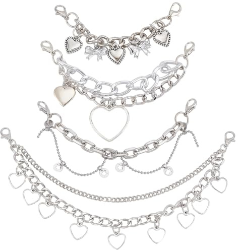 PH PandaHall Herz Schuhketten Für Frauen 4 Stil Herz Stern Layered Ketten | Layered Metall Schnürsenkel, Platin Schuhkette, Doppelte Ketten, DIY Punk Schuhschmuck für Stiefel Sneakers Taschen