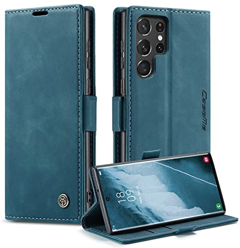 GerlWorld Hülle für Samsung S23 Ultra, Leder Klapphülle Wallet, Blau | PU-Leder Wallet Case mit Kartenfächern, Standfunktion und stoßfester TPU-Schale – für Alltag, Arbeit und Reisen.