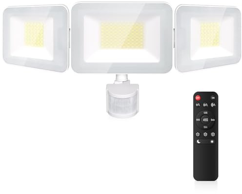 MEIHUA 100W Security Lights Outdoor Motion Sensor, 9600LM PIR Floodlights Outdoor with Remote 6500K Daylight IP66 Waterproof Outside Wall Light for Garage Garden Yard Patio Porch Driveway