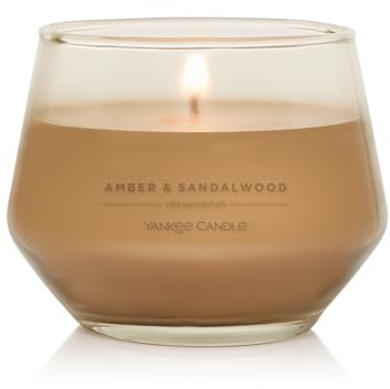 Yankee Candle Studio Scented Amber & Sandalwood Medium Candle Long Burning Glass Vessel Design Perfect for Women, for Mum, Wedding Gifts & More