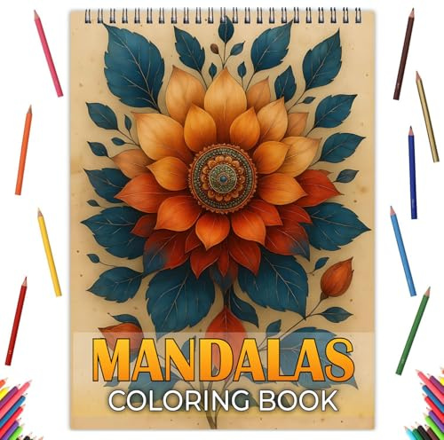 Zylota Mandalas Colouring Books for Adults,Unique Mandala Pattern for Relaxation, Adults Colouring Book Spiral Bound,Relaxing Colouring Books for Women