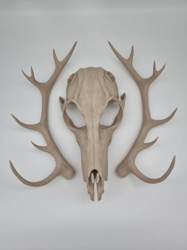 Masque de crâne Wendigo blanc avec bois de cerf – Halloween – Déguisement – Horreur – Squelette – Masque de crâne (taille S)