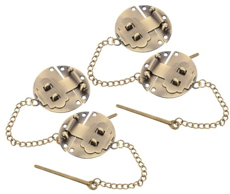 VILLCASE 4pcs Vintage Decorative Box Clasp Latch Lock with Chain Metal Buckle Fastener for Jewelry Boxes Wooden Cases Furniture Elegant Retro Style Secure Closure Fade-Resistant Finish