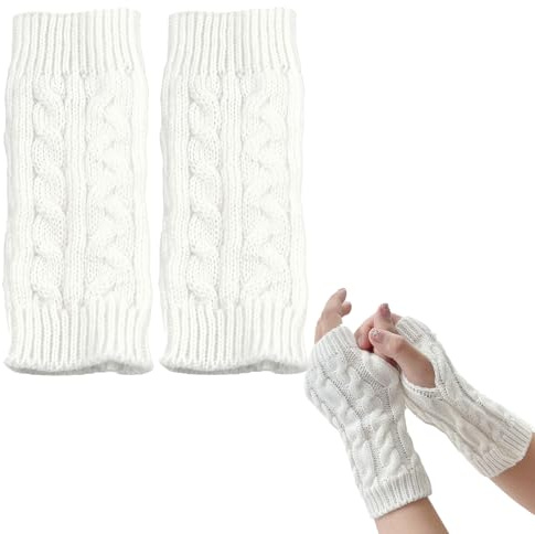 CHDZSW Fingerlose Gestrickt Handschuhe Winter Armstulpen Handschuhe Weiß Gestrickt Armhandschuhe Warme Winter Armhandschuhe Kurze Halbfingerlose Fäustlinge Armhandschuhe für Damen Mädchen Geschenk
