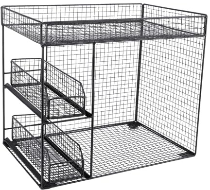 Eujgoov Chariot de Rangement de Cuisine Roulant à 3 Niveaux avec Tiroirs Coulissants, Chariot Utilitaire en Métal Robuste sur roulettes pour Organisateur de Cuisine et de Bureau, 16,9 X 14,6 X 10,6
