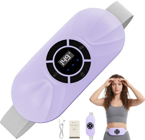 Portable Cordless Heating Pad for Period Cramps, Voice Reminder Menstrual Heating Pad with 6 Heat Levels and 6 Massage Modes, 3s Fast Heating, Gifts for Women Girls