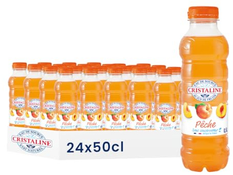 Cristaline Eau de Source Aromatisée Pêche, 50cl, Lot de 24 Bouteilles