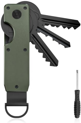KEORHEZ Organizador Llaves, Key Organizer, Llavero Innovador Minimalista Hecho De Metal, Robusto Y Duradero, Compacto Y Portátil Con Anillo En D, Tiene Capacidad Para 6 Llaves (Verde Militar)