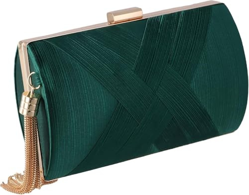 Eulihent Pochette Oro da Sera Clutch Donna Pochette Dorata Cerimonia con 2 Catena, Elegante Borsa da Sera con Nappa da sposa Borsa Tracolla Piccola Borsetta per Feste di Matrimonio (Verde)