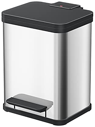 Hailo Öko duo Plus M Tret-Mülltrenner - freistehender 2 x 9 Liter Doppelmülleimer aus Edelstahl - Mülltrennsystem mit soft close Deckel - 2-fach Abfalltrenner für die Küche