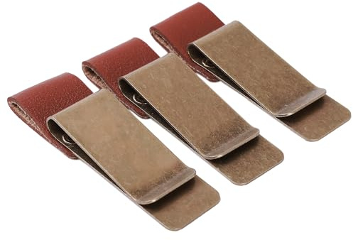 LJY 3 Pcs Retro Style Pen Loop Clips 7 x 2 cm, Stainless Steel and Leather Pen Holder for Notebook, Journal and Planner, Vintage Brass Effect Book Accessories