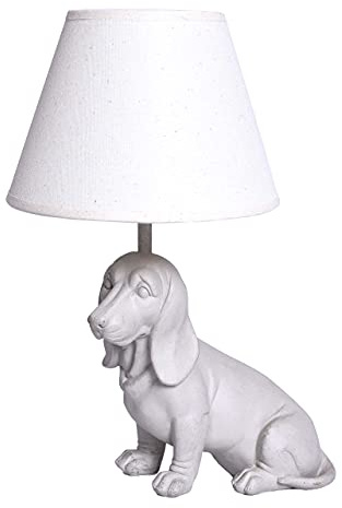 Figürliche Tischlampe (ohne Leuchtmittel) Dackel Lampe im Landhausstil Tischleuchte weiss Polystein cw145 Palazzo Exclusiv